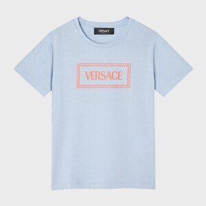 Versace Logo Tshirt unisex kids size 8 light blue